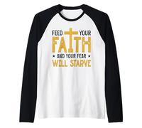 La fe sobre el miedo Camina en la fe no en el miedo DIOS nos bendiga Camiseta Manga Raglan
