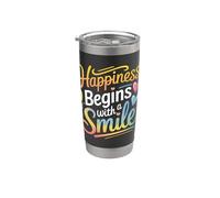 La felicidad comienza con una sonrisa Cita positiva Hombres Mujeres Niños Vaso térmico de acero inoxidable de doble pared