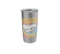 La felicidad comienza con una sonrisa Cita positiva Hombres Mujeres Niños Vaso térmico de acero inoxidable de doble pared
