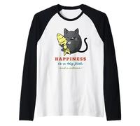 La Felicidad es un pez Gordo y un Testigo: Divertido Gato Pescador Camiseta Manga Raglan