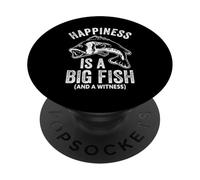 La felicidad es un pez grande y un testigo broma divertida de pesca PopSockets PopGrip Adhesivo