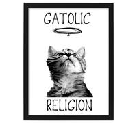 La Gata Zurda - Póster para Pared Gatolic Religion - Dibujo Ilustrado - 70x50/40x30 cm - Papel Mate Premium 140gr - Lámina Decorativa - Diseño Artistico Gato - Lámina para Enmarcar