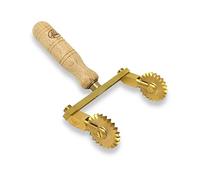 La Gondola Cortador de Rueda Ajustable (2 Festoneadas) | Utensilios para Pasta Fresca para Casa y Negocio | Cortapastas Fácil de Usar de Latón y Madera Natural | Cortador de Raviolis