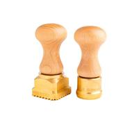 La Gondola Set de 2 Cortadores de Raviolis Caseros - Redondo Liso 38 mm y Cuadrado Festoneado 45x45 mm | Cortapastas de Latón y Madera | Cortador de Pasta Fácil de Usar | Utensilios para Pasta Fresca