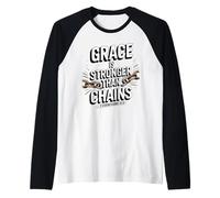 La Gracia es más Fuerte Que Las Cadenas 2 Corintios 12:9 Camiseta Manga Raglan