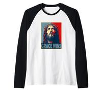 La Gracia GANA a Jesucristo Cristiano Pascua Fe Esperanza Camiseta Manga Raglan