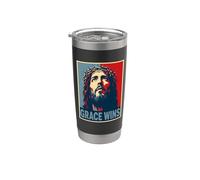 La gracia gana a Jesucristo Cristiano Pascua Fe Esperanza Vaso térmico de acero inoxidable de doble pared
