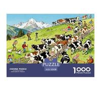 La Gran Fuga de Las Vacas de Rancho suizas Puzzle De Madera Impermeable Puzzles De 1000 Piezas para Adultos Colorido Rompecabezas para Decoración del Hogar