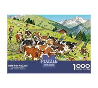 La Gran Fuga de Las Vacas de Rancho suizas Puzzle De Madera Impermeable Puzzles De 1000 Piezas Regalos para Adultos Divertido Rompecabezas Juegos Desafiantes