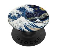 La gran ola de Kanagawa Hokusai y noche estrellada Van Gogh PopSockets PopGrip Adhesivo
