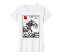 La Gran Ola de Kanagawa Japón Hokkaido Big Wave Hokusai Camiseta gráfica económica, Mujer, Blanco, L