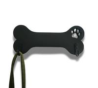La Guarida del Dragón Perchero de pared de madera para correas de perro - Diseño decorativo en forma de hueso con huella o corazón - Colgador funcional para llaves y accesorios (Negro Huella)