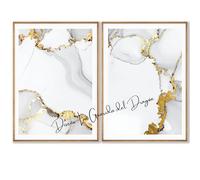 La Guarida del Dragón Set de 2 láminas decorativas Delux estilo mármol 30x40 cm - Impresión Premium, papel grueso - Diseño elegante para salón, dormitorio u oficina (Blanco Brillante)