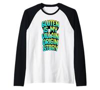 La Historia del Origen del Gluten es mi Villano, Divertida Ropa de Humor para celíacos Camiseta Manga Raglan