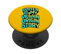 La Historia del Origen del Gluten es mi Villano, Divertida Ropa de Humor para celíacos PopSockets PopGrip Adhesivo