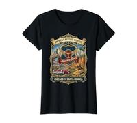 La histórica Carretera Madre de Chicago a Santa Mónica Camiseta gráfica económica, Mujer, Negro, L