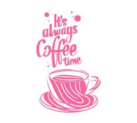 La hora del café siempre es escribir a mano una taza de café delicioso y fragante. Calcomanías de pared de PVC 57.6x92.3cm No daña la superficie de la pared Rosa
