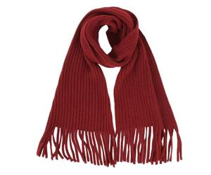 LA HUATE Bufanda de lana de punto con borla para niños, para otoño e invierno, calentador de cuello, color sólido, pañuelos cálidos, rojo vino, Talla única