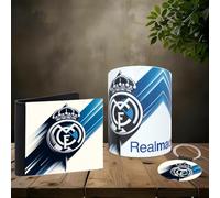La Huella Pack personalizado Real Madrid (taza, cartera y llavero). Para todos los fanáticos hinchas merengues, el club más grande de España y del mundo entero.