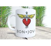 La Huella Taza personalizada logo Bon Jovi. Diseño exclusivo para superfans, perfecto para amantes del rock.