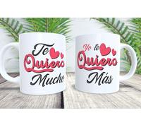 La Huella Taza personalizada. Pack de 2 tazas. Te quiero Mucho Yo te quiero más. Ideal para los que quieren mucho y los que quieren más.