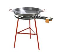 La ideal - Paella pulida 60cm + Hornillo mod. 500 + soporte reforzado | Quemador de gas, lados inclinados para una cocción uniforme, asas resistentes