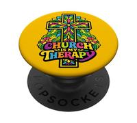 La Iglesia es mi Cruz de Terapia - Arte Floral Espiritual de fe PopSockets PopGrip Adhesivo