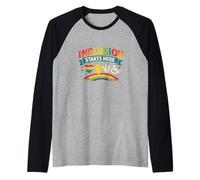 La inclusión Comienza aquí Educación Especial Maestro inclusivo Camiseta Manga Raglan