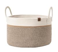 LA JOLIE MUSE Cesta de almacenamiento tejida, Cesta de lavandería 40 * 25 cm, Organizador de algodón, Contenedor para bebé, Regalo de decoración hogar, Moca y blanco