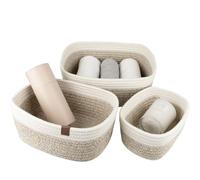 La Jolíe Muse Cestas almacenaje de algodón Tejido con Cuerda, Juego de Cajas de almacenaje, cestas baño, cestas organizadoras Cocina y Dormitorio, cestas almacenaje Bebe, Blanco y marrón Claro, Set 3