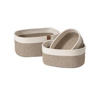 LA JOLIE MUSE Cestas de Almacenaje de Cuerda para Organizar, Pequeña Cesta de Algodón Tejida para Cuarto de Baño, Set de 3 Cestas Organizadoras Decorativas, Marrón y Blanco