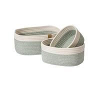 LA JOLIE MUSE Cestas de Almacenaje de Cuerda para Organizar, Pequeña Cesta de Algodón Tejida para Cuarto de Baño, Set de 3 Cestas Organizadoras Decorativas, Verde Hiedra y Blanco