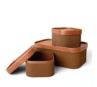 La Jolíe Muse - Cestas de almacenamiento de cartón estriado con tapas similares al cuero, cajas de papel apilables resistentes, bandeja decorativa, marrón chocolate, juego de 3