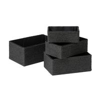 La Jolíe Muse Set de cestas de almacenamiento 4 - Cesta de mimbre contenedor de papel para almacenamiento, cajas de maquillaje para armario, baño, dormitorio, salón, ébano negro