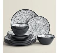 La Joventino Juego de vajilla de melamina de 24 piezas, juego de platos y cuencos de campamento, juego de vajilla para 8 personas, juego de platos, colección de comedor duradera y elegante
