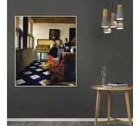 La lección de música junto a una ventana abierta de Johannes Vermeer. Cuadro en lienzo, impresión, póster, decoración de pared para el hogar (40x50cm/Sin marco).