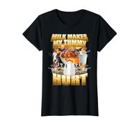 La Leche Hace Que me Duele la Barriga Meme de Vaca Divertida Camiseta gráfica económica, Mujer, Negro, S