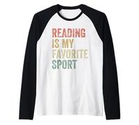 La Lectura es mi Deporte Favorito, Divertido ratón de Biblioteca Retro Vintage Camiseta Manga Raglan