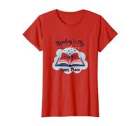 La Lectura es mi Lugar Feliz Bookworm Magic Camiseta, Mujer, Rojo, XS