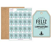 LA LLUNA ALWAYS CREATING Kit de 20 Etiquetas MI Primera COMUNIÓN con Tag de Madera para Comunión Color Azul