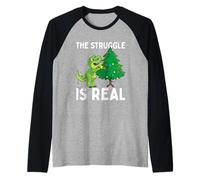 La Lucha es Real, Dinosaurio y árbol de Navidad, T-Rex Camiseta Manga Raglan