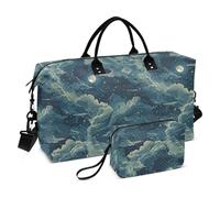 La luna está escondida en nubes rodeadas de estrellas. Bolsa de viaje para la noche, bolsa de transporte de fin de semana, bolsa de entrenamiento deportivo con correa ajustable para viajes en avión
