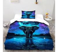La Luna y el Elefante Edredón De Plumón Suave Chaqueta De Edredón De Microfibra Impresión 3D Juego De 2 Piezas En La Cama Single(135x200cm)