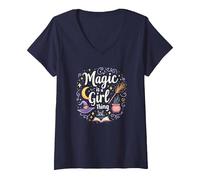La Magia es una Cosa de Chicas: capricho Brujo para Encantadoras Camiseta Cuello V, Mujer, Azul Marino, XXL