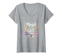 La Magia es una Cosa de Chicas: capricho Brujo para Encantadoras Camiseta Cuello V, Mujer, Gris Jaspeado, XXL