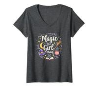 La Magia es una Cosa de Chicas: capricho Brujo para Encantadoras Camiseta Cuello V, Mujer, Jaspeado Oscuro, S
