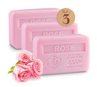 La Maison du Savon de Marseille Jabón de rosas 3 x 250 g con manteca de | Hidratante para manos y cuerpo, jabón sólido fabricado en Provenza, jabón de rosas 97% ingredientes naturales