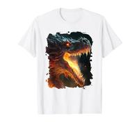 La majestad del dragón de Fuego en el Poder y Las Llamas Camiseta gráfica económica, Hombre, Blanco, M