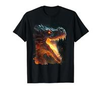 La majestad del dragón de Fuego en el Poder y Las Llamas Camiseta gráfica económica, Hombre, Negro, S
