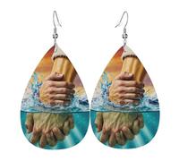 La Mano De Dios Jesús Metiendo La Mano En El Agua Diseño Cristiano Aretes De Cuero Estampado Pendiente De Piel Suave Pendientes Para Aniversario Mujer